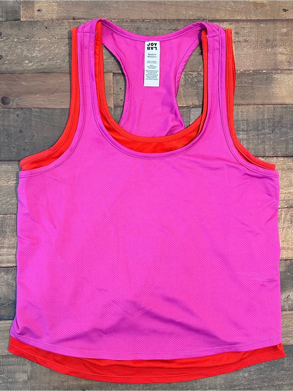 JoyLab Women's Pink Red Athletic Sleeveless Double Layer Mesh Tank Top